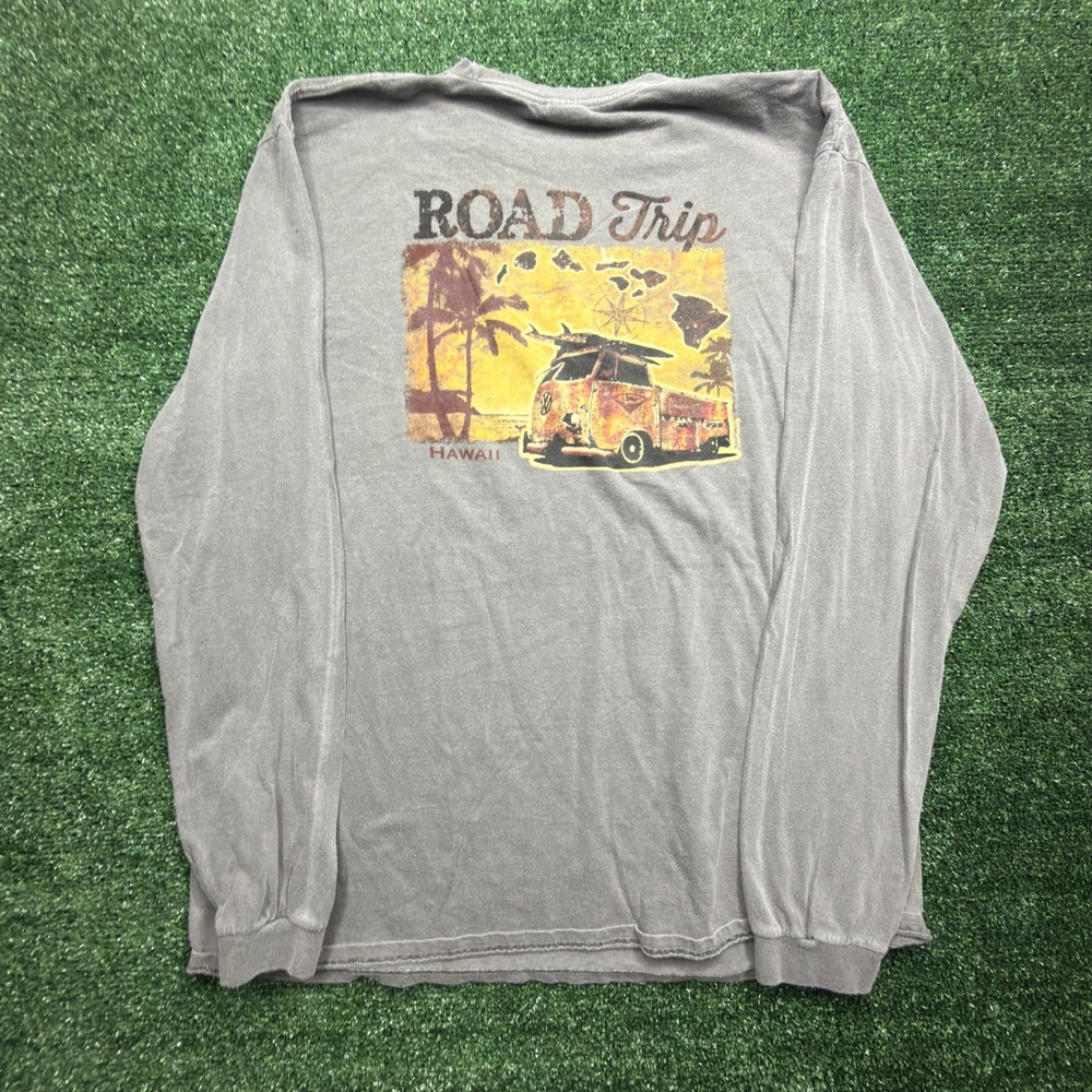 Vintage Y2K SURF Crazy Shirts Hawaii Road Trip Long Sleeve Tee Mens XL Grey